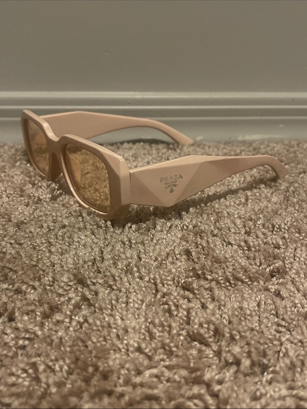 Prada Blush Beige Pink Square-Frame Sunglasses